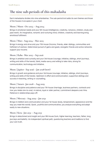 Sample page: Mahadasha timeline